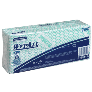 KIMBERLY-CLARK WypAll X50 Low Lint Cloths/Wipes - Green - 50 Sheets / 1 Sleeve - 42 x 25cm