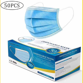 Single-Use Face Mask with Ear Loops - 3Ply - Non-Sterile - Qty 50 - Blue