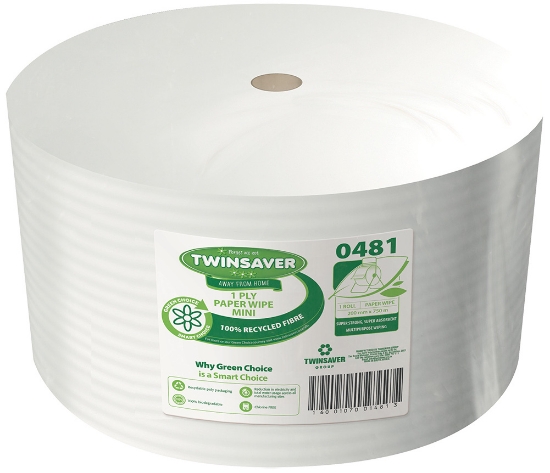 Picture of TWINSAVER Wiper Roll - Mini - 1 Ply - White - 200mm x 750m