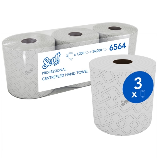 Picture of KIMBERLY-CLARK Scott Centrefeed Maxi Paper Rolls - 1 Ply - 1,200 Sheets/Roll - 294m - 3 Rolls