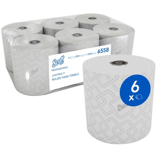 Picture of KIMBERLY-CLARK PBS Scott Control Paper Towel Rolls - 1 Ply - WHITE - 200m - 6 Rolls