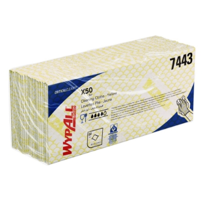Picture of KIMBERLY-CLARK WypAll X50 Low Lint Cloths/Wipes - Yellow - 50 Sheets / 1 Slv - 42 x 25cm