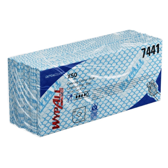 Picture of KIMBERLY-CLARK WypAll X50 Low Lint Cloths/Wipes - Blue - 50 Sheets / 1 Sleeve - 42 x 25cm