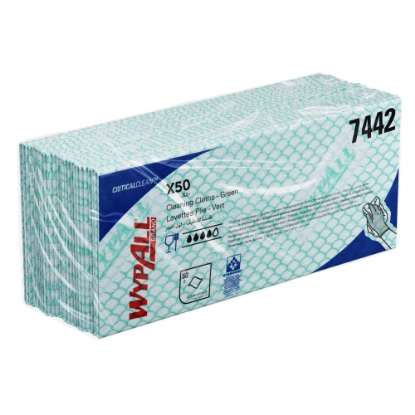 Picture of KIMBERLY-CLARK WypAll X50 Low Lint Cloths/Wipes - Green - 50 Sheets / 1 Slv - 42 x 25cm