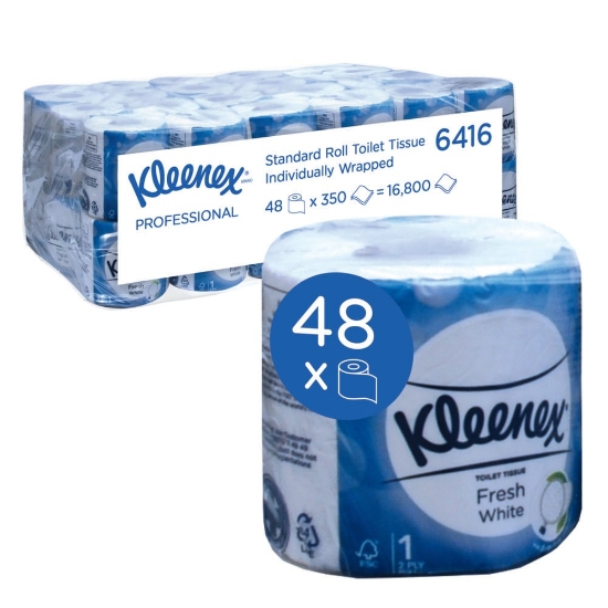 Picture of KIMBERLY-CLARK T1 Kleenex De Luxe Toilet Paper - 2 Ply - 350 - 48 WRAPPED Rolls