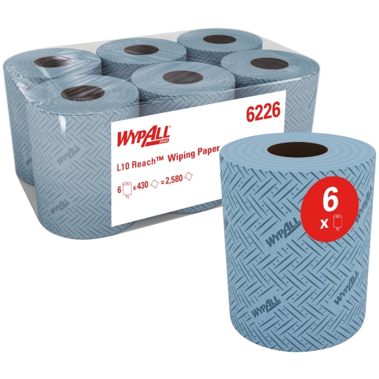 Picture of KIMBERLY-CLARK WypAll Reach Wiper Rolls - 6 Rolls x 430 Sheets - Blue