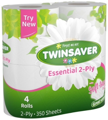 Picture of TWINSAVER Essential Toilet Paper - Unwrapped - 2 Ply - 350 Sheets - 12 x 4 Rolls
