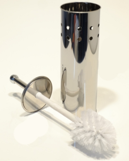Picture of Toilet Brush Set - Round Cylinder with Handle Lid - CHROME Stainless Steel