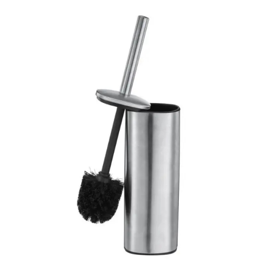 Picture of Toilet Brush Set - Round Cylinder with Handle Lid - BRUSHED Stainless Steel