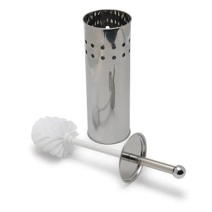 Picture of Toilet Brush Set - Round Cylinder with Handle Lid - CHROME Stainless Steel